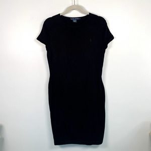 Ralph Lauren Pima Cotton Italian Yarn Black Short Sleeve Sweater Dress L